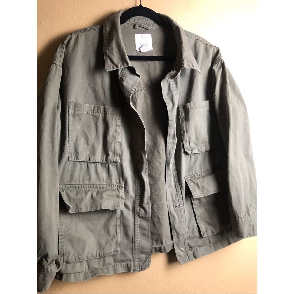 Full Tilt Jacket Snap Front Close Long Slv Snap Cuff 4 Pockets Olive Medium - Picture 2 of 12